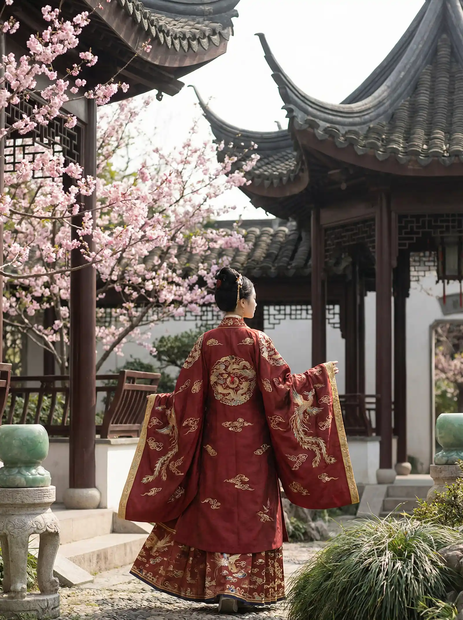 樱桃视频在线观看高清声音免费 明制汉服红色凤凰刺绣